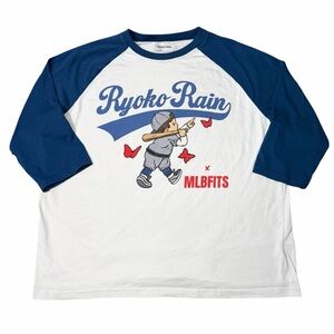 Ryoko Rain X MLBFITS Mens Baseball Raglan 3/4 Sleeve T Shirt Sz L Limited Ed EUC